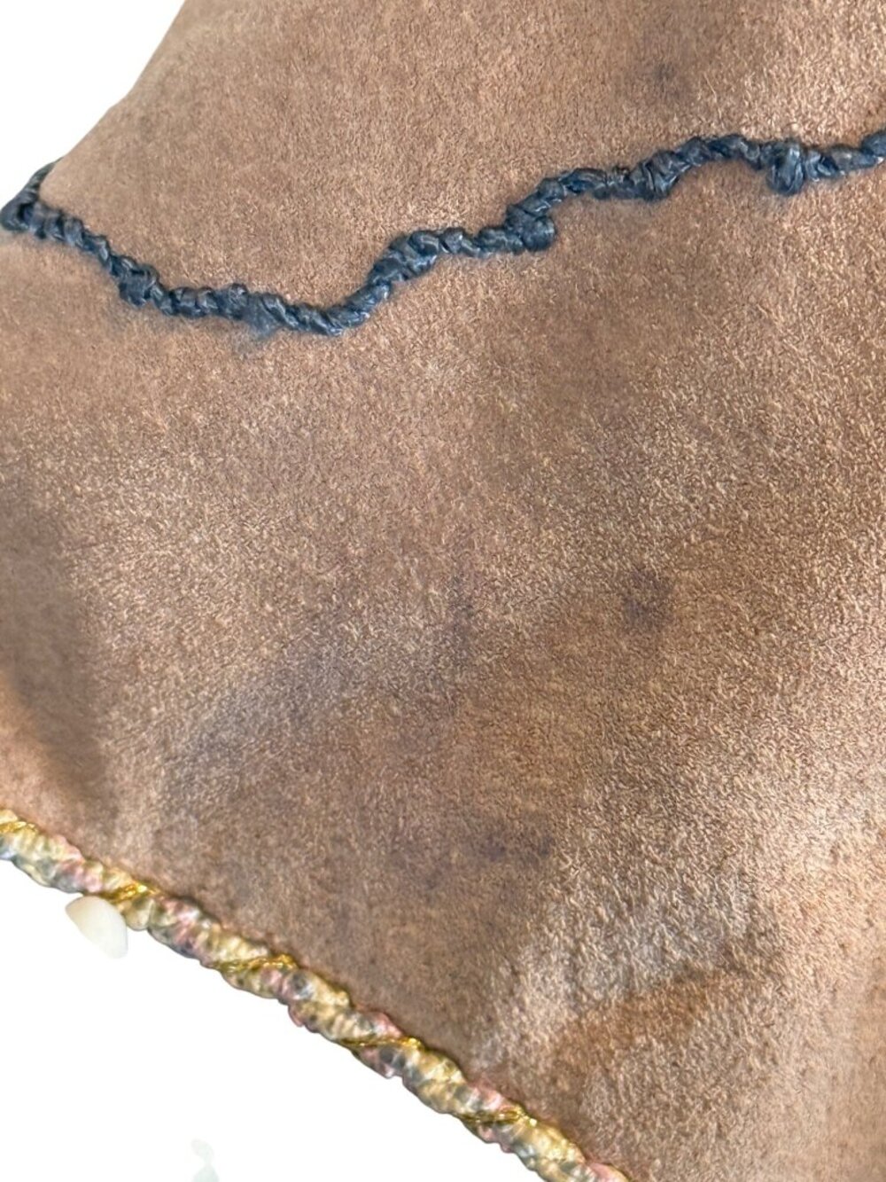 Vintage Vera Pelliccia Rabbit Fur Suede Cape Poncho Artistic Embroidery RARE - Picture 12 of 16